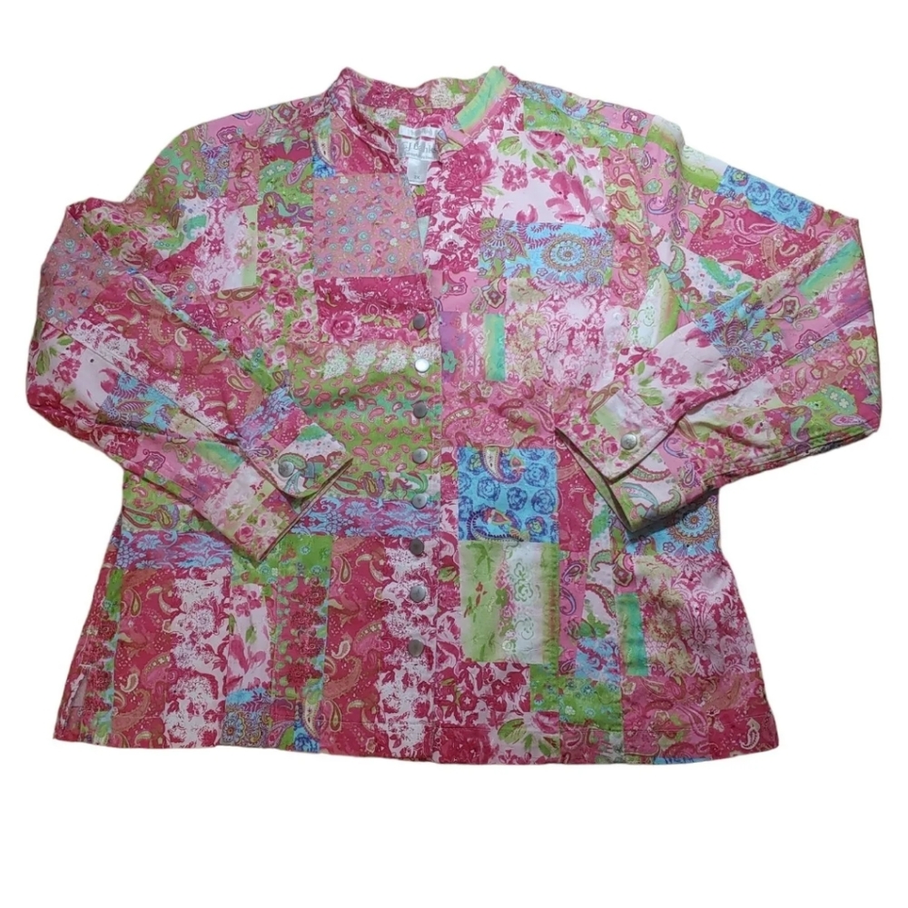 Boho Jacket Patchwork Pailsey Stretch Pink Floral… - image 2